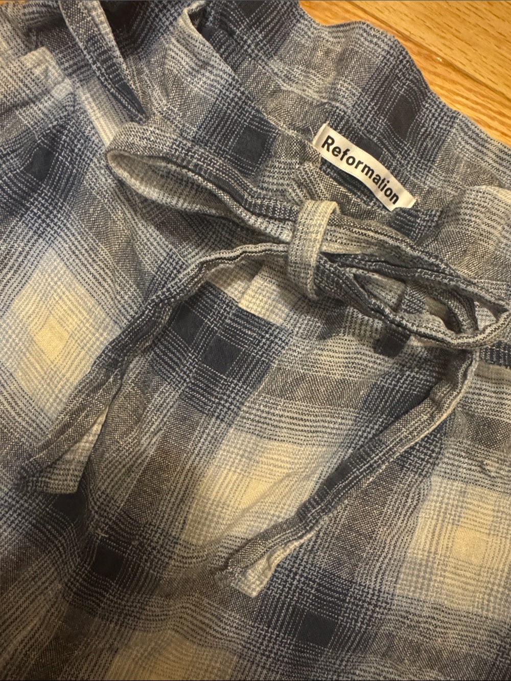 VINTAGE Reformation Blue Plaid Paperbag Waist Shorts with Tie